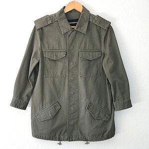 WHO WHAT WEAR 100% Cotton Green Utility 3/4 Sleeve Jacket size S Snap Buttons